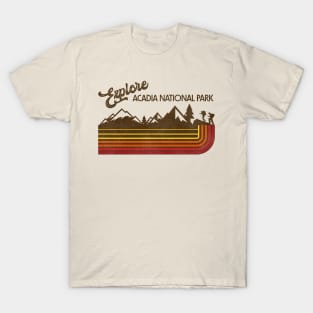 Explore Acadia National Park Retro 70s/80s Stripe T-Shirt